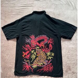 Utility Shirt Mens Button Dragon Tiger‎ Lightweight Black Y2K Size Large